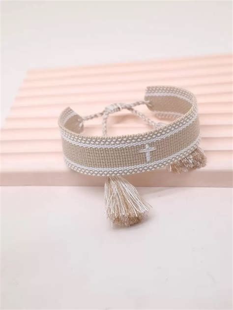 Cross Embroidered Tassel Decor Bracelet | SHEIN USA