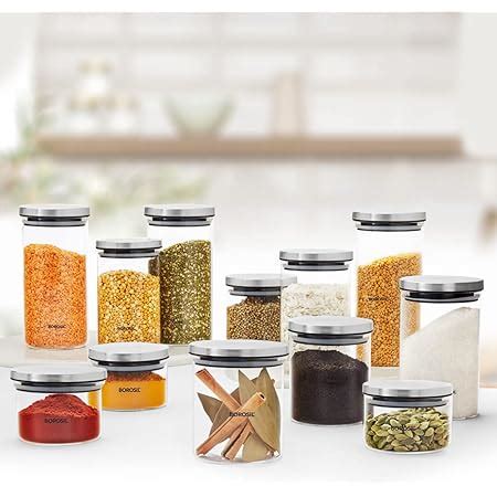 Buy Borosil Classic Jar Set of 7 (with Rotating Tray), Glass and ...
