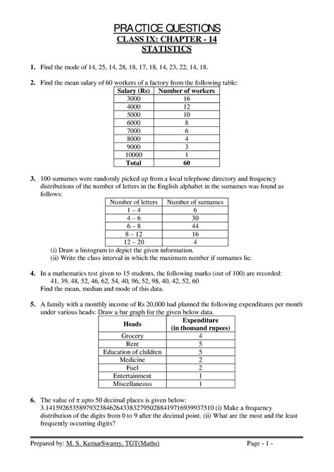Statistics Assignment - PRACTICE QUESTIONS CLASS IX: CHAPTER - 14 ...