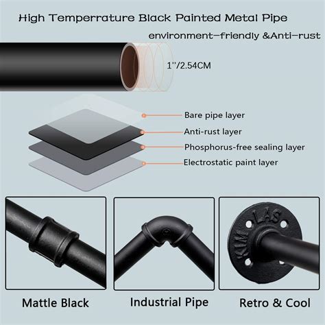 Buy Crehomfy Industrial Pipe Clothes Rack with 3 Hooks, 72’'L Wall ...