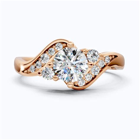 Bypass Round Cut Pave Engagement Ring in 9k Solid Gold, 0.67 TCW Round ...