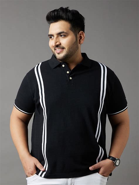 bigbanana Plus Size Men Black & White Striped Polo Collar T-shirt ...