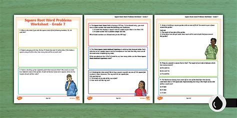 Square Roots Word Problems Worksheet - Grade 7 - Twinkl