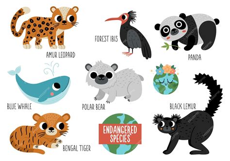 Premium Vector | Vector endangered species set Cute extinct animals ...