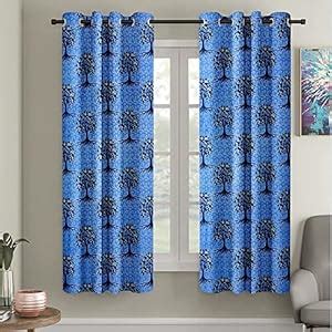 Buy Cortina Floral Light-Filtering Polyester Curtains 9 feet Long Set ...