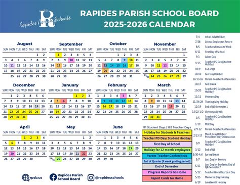 Rapides Parish School Calendar 2025-2026 | Download PDF