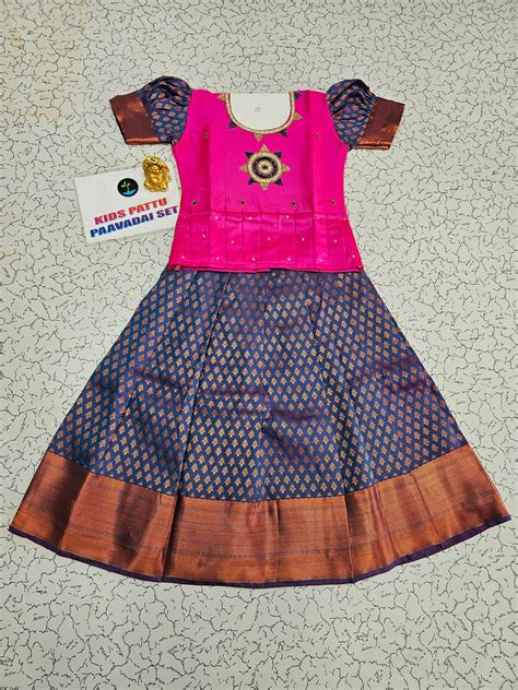 Pink and Royal Blue Bridal Silk Pattu Pavadai for Kids | Sri Thulir Te ...