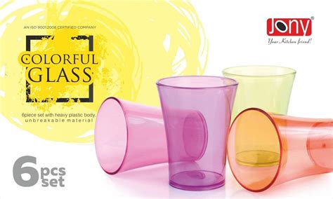 Buy Mam Creations Jony Colored Unbreakable Drinking Glass Set of 6 Pcs ...