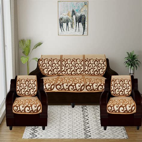 MANVI Velvet and Cotton Kundal Design Sofa Cover 6 Pieces Set of 5 ...