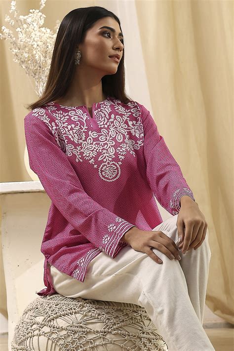 Buy Pink Printed Straight Short Kurta Online at Biba India