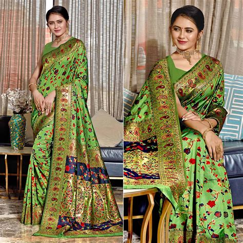 Green Woven Banarasi Silk Saree