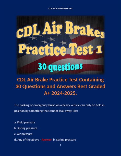 CDL Air Brake Practice Test Containing 30 Questions and Answers Best ...