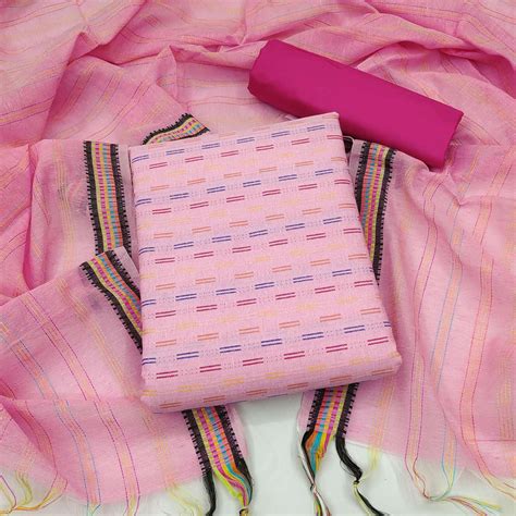 Pink Butti Embroidered Cotton Blend Dress Material