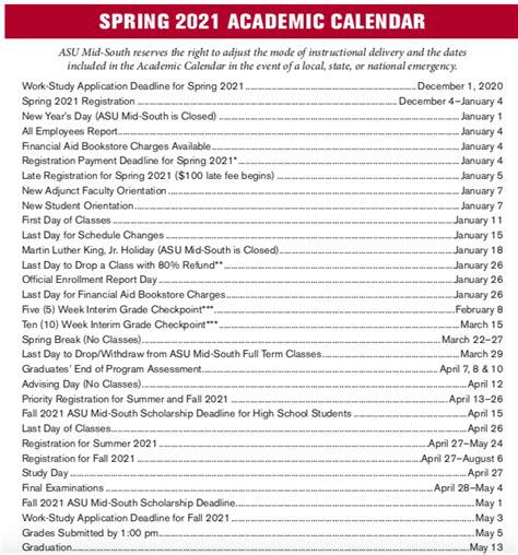 Academic Calendar | ASU Mid-South | West Memphis, Arkansas