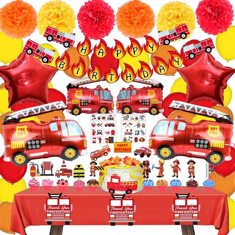 Fire Truck Theme Party Supplies Set Decorations With Happy Birthday ...