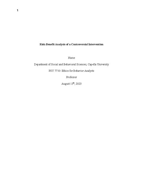 PSY7710 Assignment 4: DRA Risk-Benefit Analysis for Juan's Care - Studocu