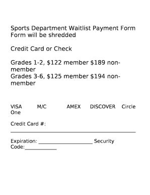 Sports Department Waitlist Payment Doc Template | pdfFiller