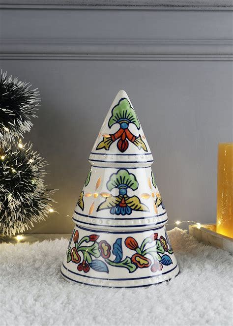 Get Hand-made Multicolored Flowers Ceramic Christmas Tree Decorative ...