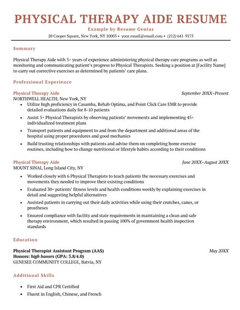Physical Therapy Aide Resume Sample - Free Download & Tips