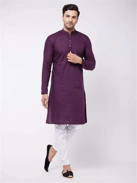 Men Cotton Kurta Pant Set in Purple | VASTRAMAY – vastramay