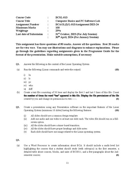 BCSL-013 - Assignments - 11 Course Code : BCSL- Course Title : Computer ...