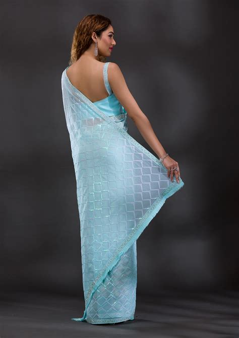 Buy Sky Blue Sequins Shimmer Georgette Saree - Koskii