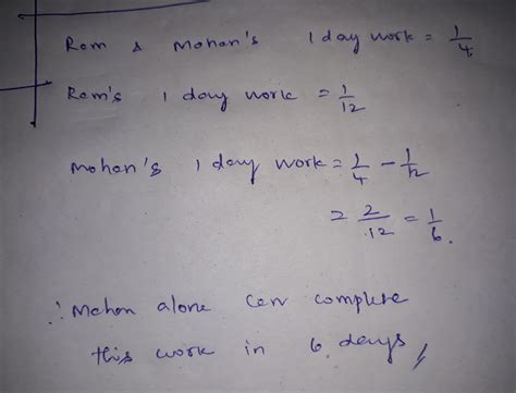 When ram and mohan work together they complete a work in 4 days if ram ...