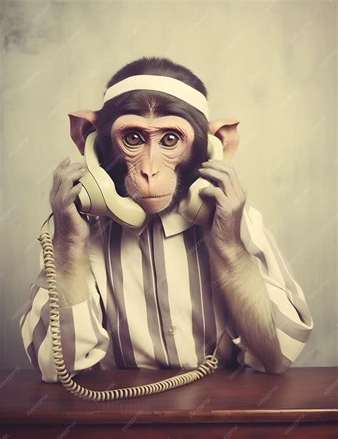 Premium Photo | Monkey talking on the phone Retro style Toned