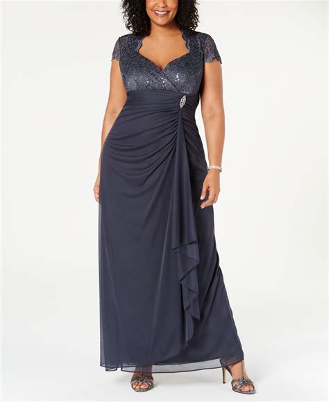 B&A by Betsy & Adam Plus Size Sequined-Lace Ruched Gown - Macy's | Plus size evening gown ...