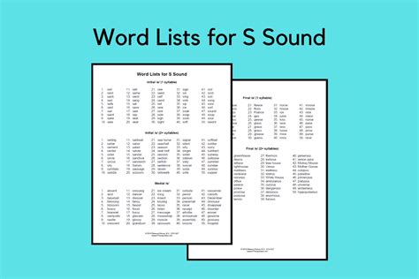 Word Lists for S Sound | Speech Therapy Ideas