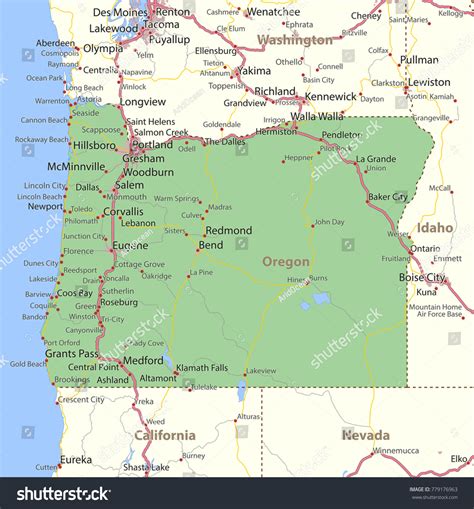 Oregon Map Shows State Borders Urban Stock Vector (Royalty Free) 779176963