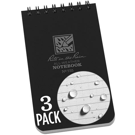 Rite in the Rain Weatherproof Wirebound Notebook, Black Cover, 3" x 5 ...