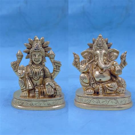 Buy CraftVatika Brass Laxmi Ganesha Set Small Statue Idol Lakshmi ...