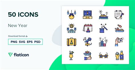 New Year Icon Pack | Lineal color | 50 .SVG Icons