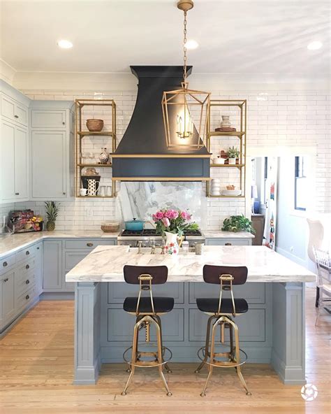 Light Blue Paint, Marble and Brass Kitchen Design - Interiors By Color