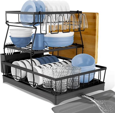 Scizor Dish Drying Rack, Metal 3 Tier Large Dish Rack and Drainboard ...