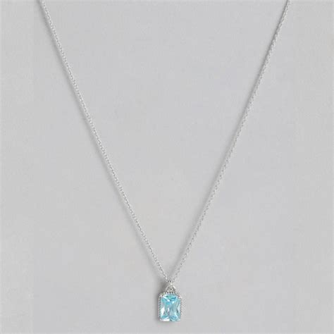 Blue Solitaire Rhodium Plated 925 Sterling Silver Link Chain Necklace ...