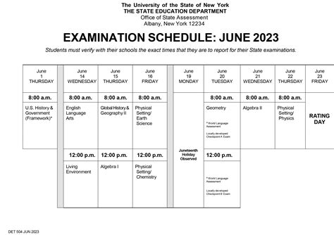 APHS June 2023 Regents Exams Schedule | Averill Park Central School ...