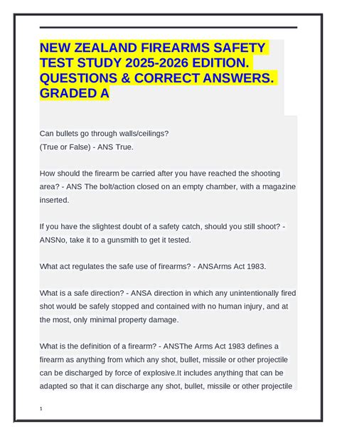 NEW ZEALAND FIREARMS SAFETY TEST STUDY 2025-2026 EDITION. QUESTIONS ...