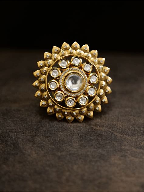 Bold ruby and kundan stone adjustable ring with zircons – Odara Jewellery
