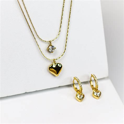 Solitaire Heart Dual Combo Set - 18k Gold Plated Jewellery – Adorniq ...
