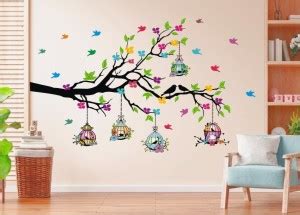 Heaven Decors 80 cm Tree Branches - Colorful Birdcage - Flower- Sticker ...