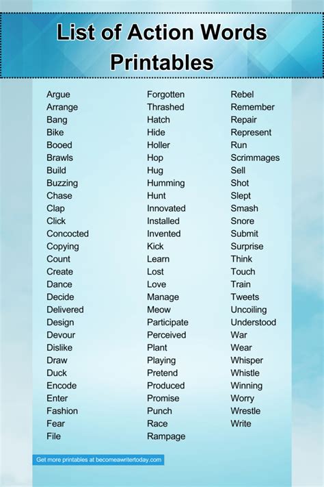 Image result for Example of Action Words