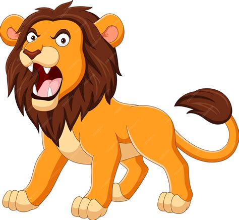 Cartoon Löwe brüllt isoliert auf weißem Hintergrund | Premium Vektor