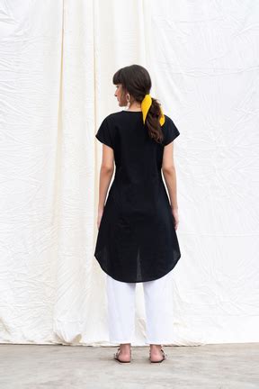 Midnight-Black Cotton High-Low Tunic