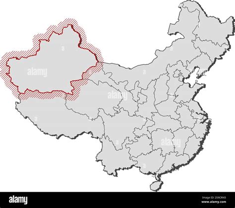Map of China with the provinces, Xinjiang is highlighted by a hatching Stock Vector Image & Art ...