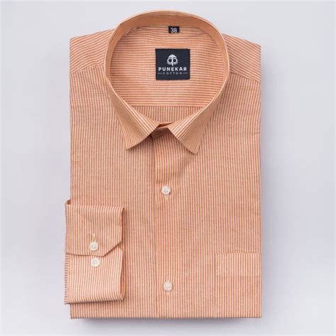 Light Orange Color Lining Paper Cotton Shirts For Men – Punekar Cotton