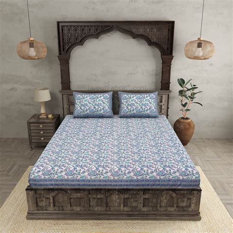 Fantastic Flowers Blue Double Bedsheet – JaipurFabric®