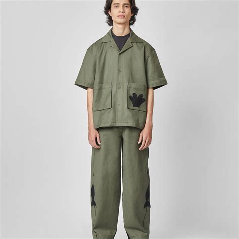 Dark Green Farm Applique Shirt – Unisex Olive Denim by PS – Polite Society