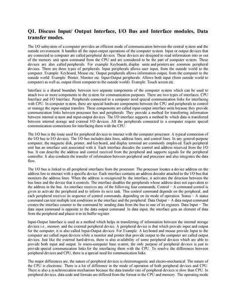 COA Assign 102 - Q1. Discuss Input/ Output Interface, I/O Bus and ...